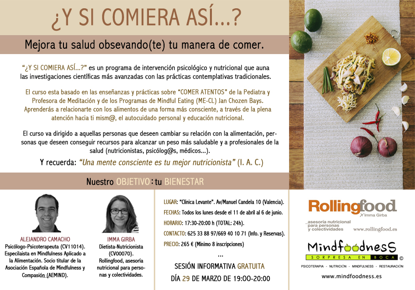 CURSO 9 SEMANAS: «¿Y SI COMIERA ASÍ…?» (MINDFULNESS APLICADO A LA ALIMENTACIÓN)